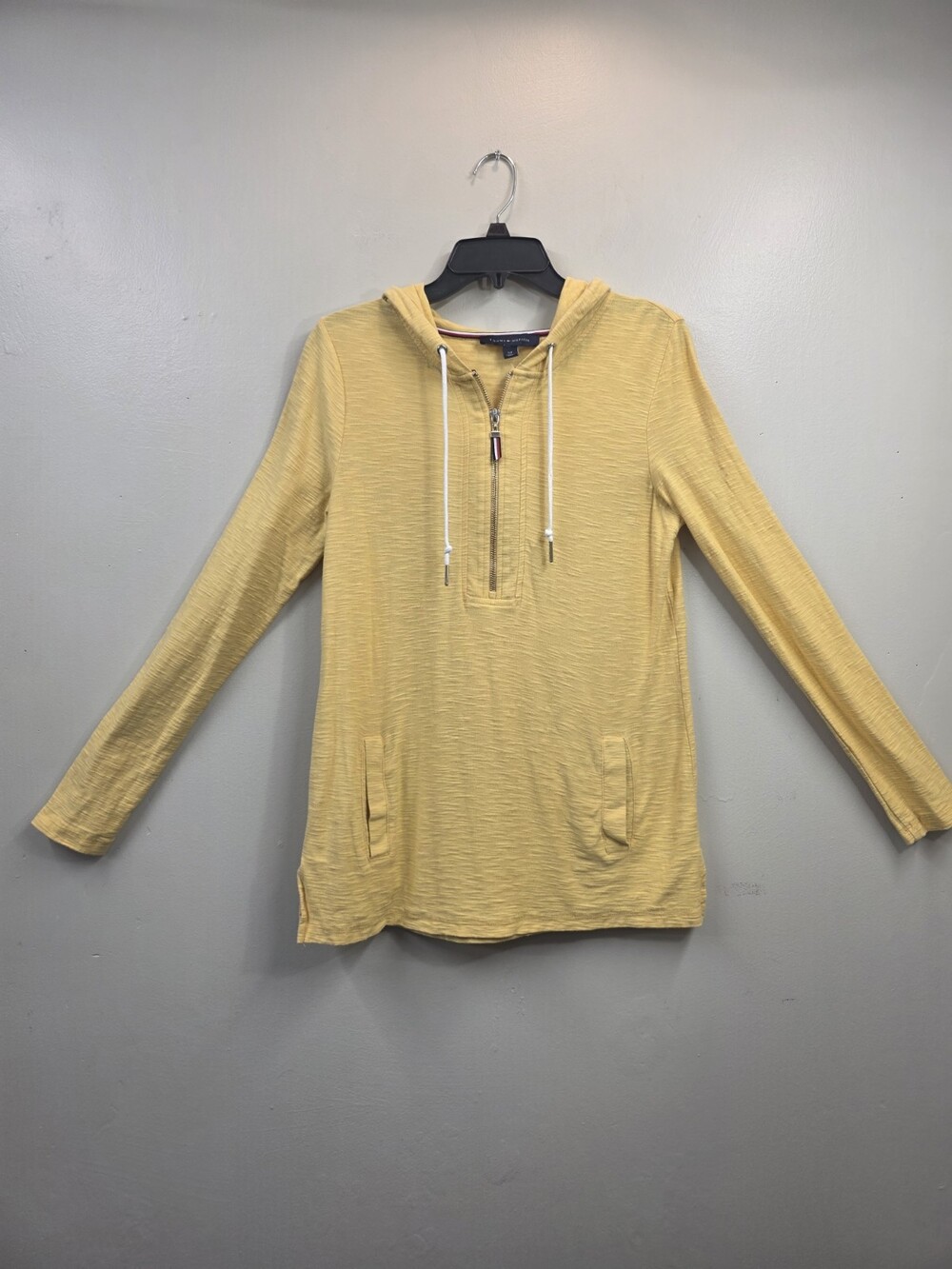 Tommy Hilfiger Women's Hoodie Size S/P Yellow 1/2 Zip Long Sleeve Lightweight